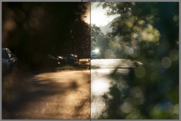 This split view illustrates how a simple change in white balance can affect the perception of a staid scene in the suburbs.