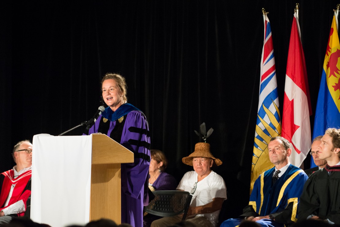 UVic VP Academic and Provost Valerie Kuehne welcomes first-year students to UVic on Sept. 2, 2014.