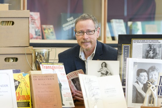 Aaron H. Devor, shown here with research materials kept in the Transgender Archives, will serve as the newly established Chair of Transgender Studies at UVic. Photo provided by University of Victoria