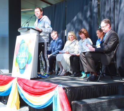 President Jamie Cassels speaks at the CARSA ceremony with other UVic and CanAssist officials; Cassels says CARSA will be where “aspiration transforms into achievement.” Photo by Sarah Allan (Photo Contributor)
