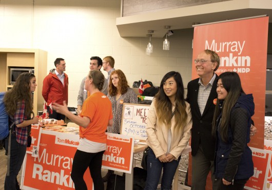 Incumbent MP Murray Rankin meets with students at the Candidates Fair on Oct. 7. Photo by Sarah Lazin.