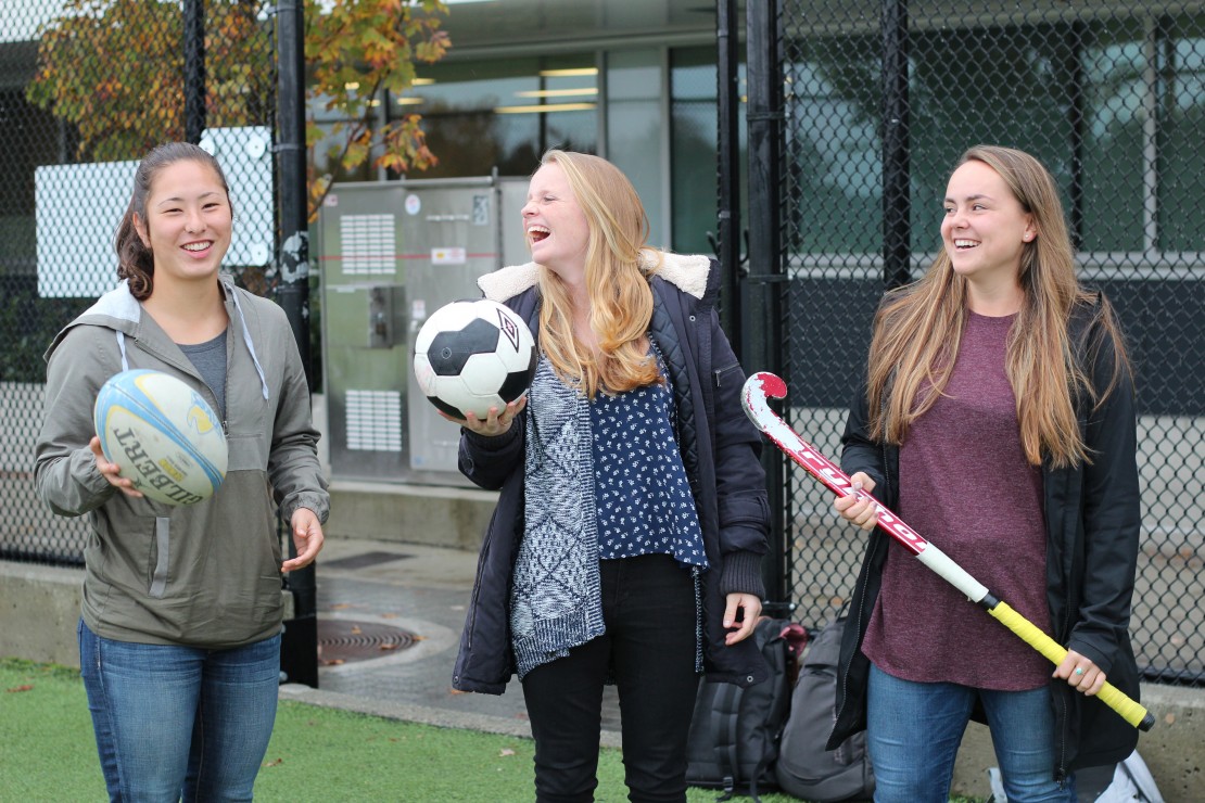 From left to right: Jess Neilson, Elise Butler, and Annie Walters-Shumka all have huge games coming up for their respective teams, starting this weekend for Vikes women's soccer and continuing next weekend for the field hockey and rugby. Photo by Cormac O'Brien/Staff Writer