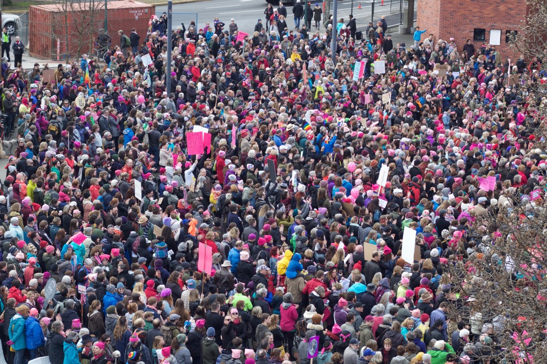 Thousands gathered in Centennial Square in solidarity with those marching on Washington, D.C., and women around the world. Photo by Cormac O'Brien, Staff Writer