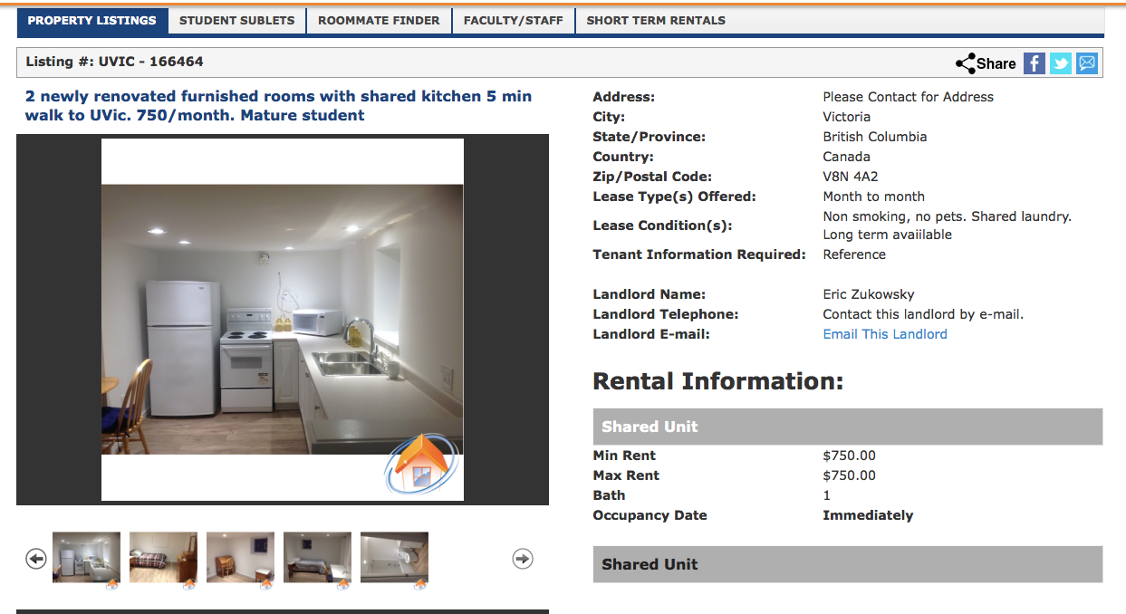 This rental Screenshot via Places4Students.com