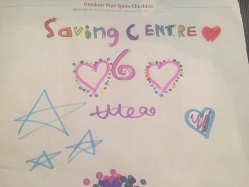 This photo provided by a parent at Centre 6 shows a poster made by one of the children at Centre 6.