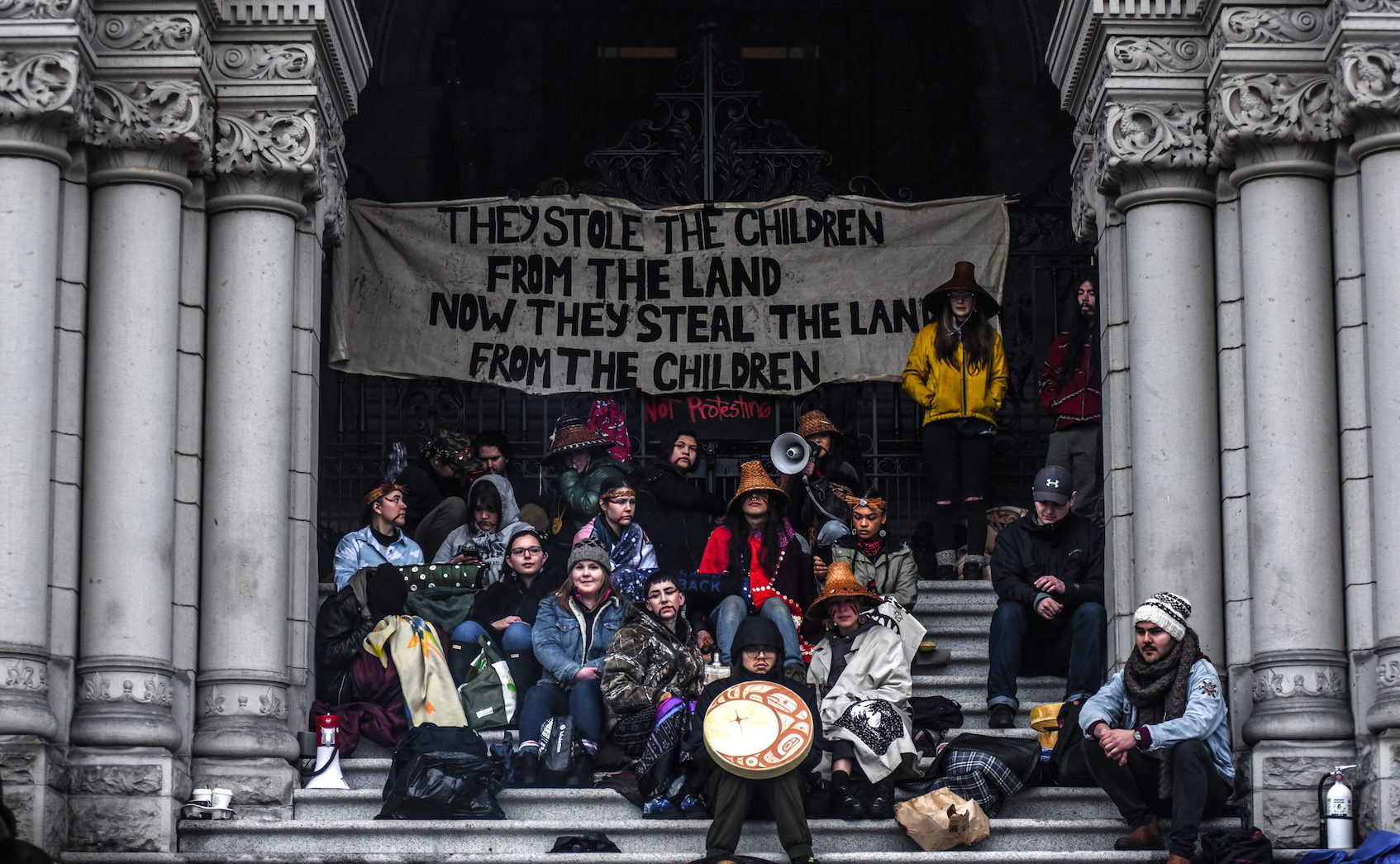 Indigenous youth and allies stay overnight on B.C. Legislature steps, block intersections in solidarity with Wet’suwet’en