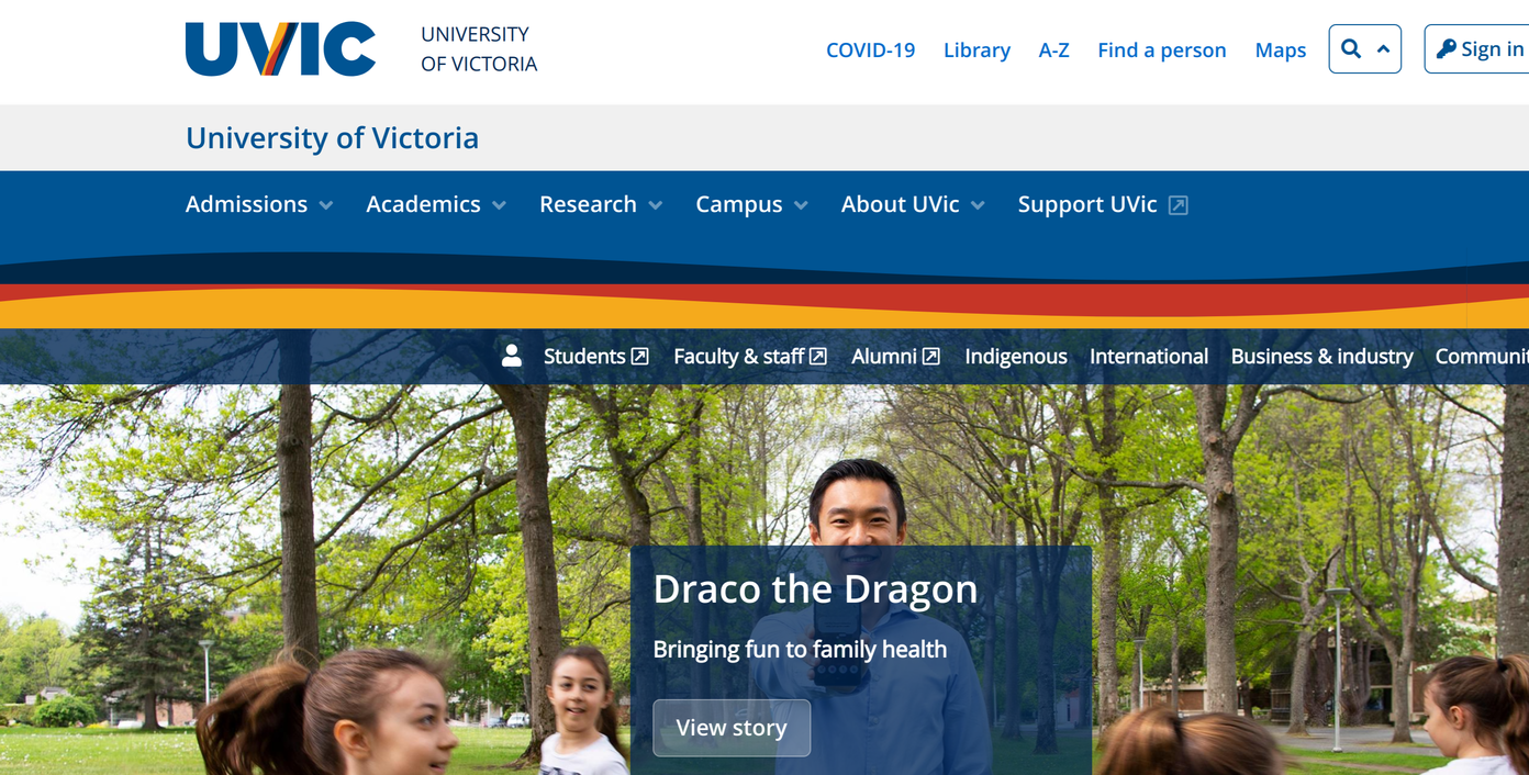 UVic's new website screen capture