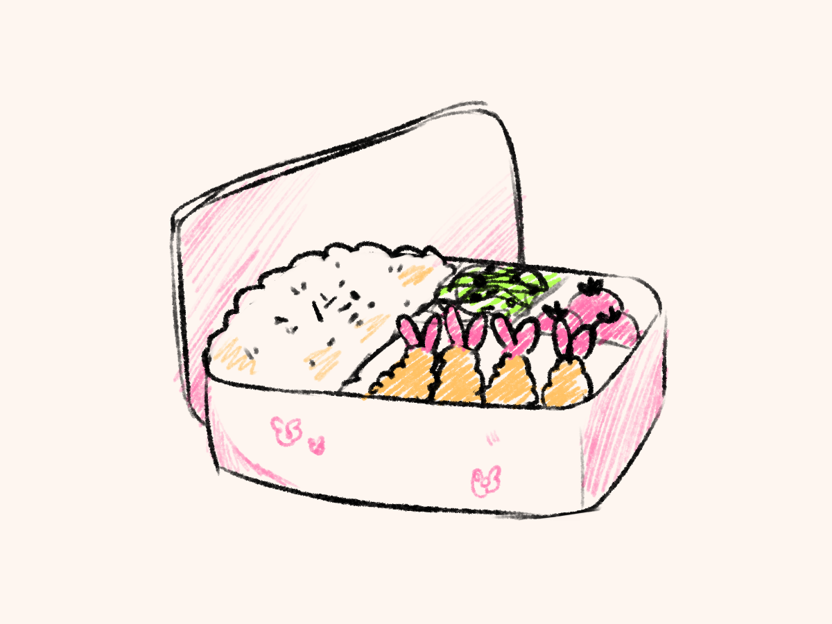 Drawing of a bento box meal