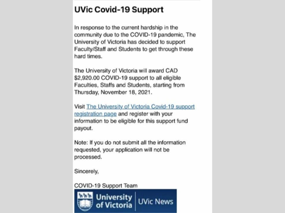 phishing e-mail sent to UVic 