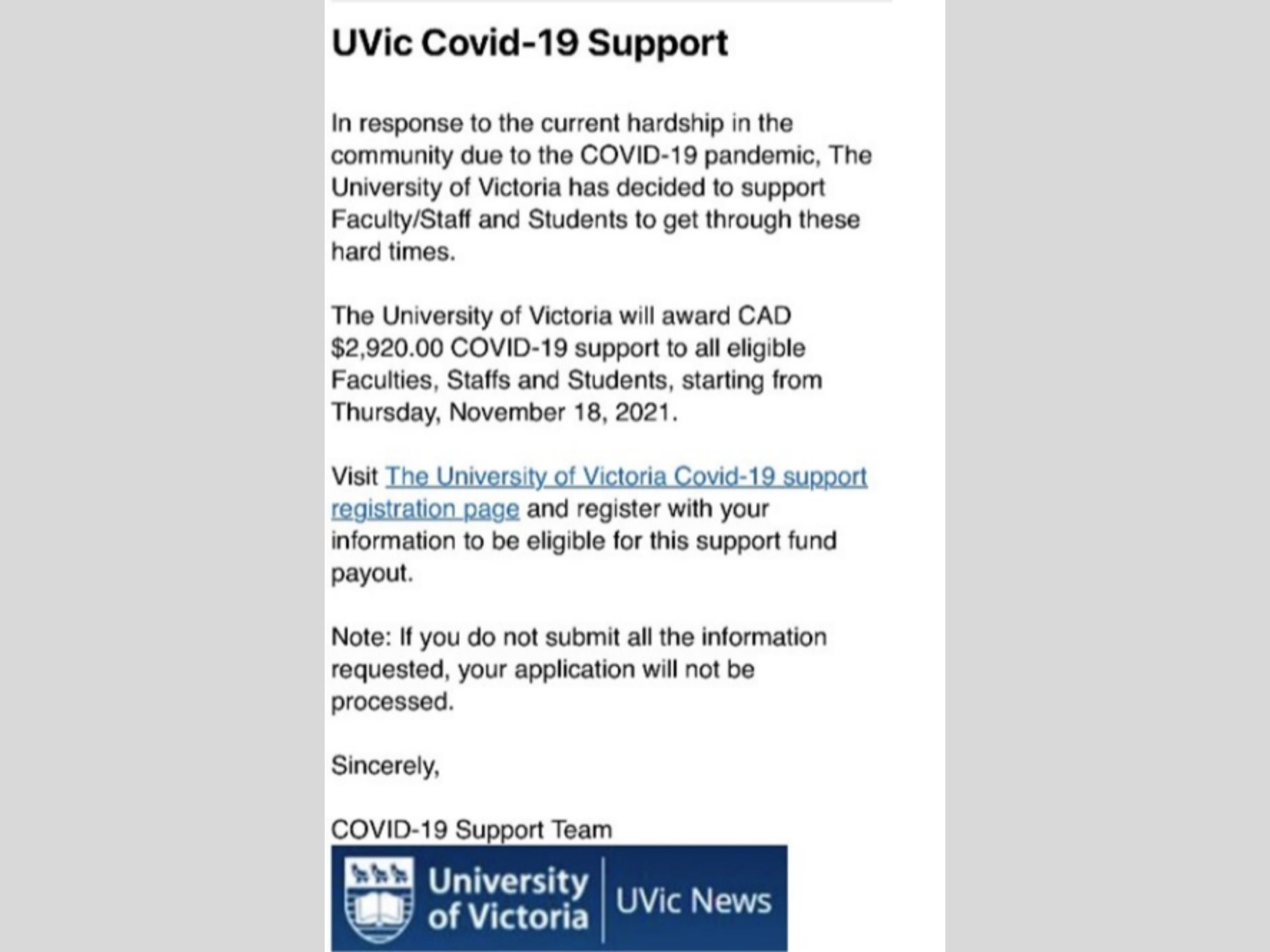 phishing e-mail sent to UVic