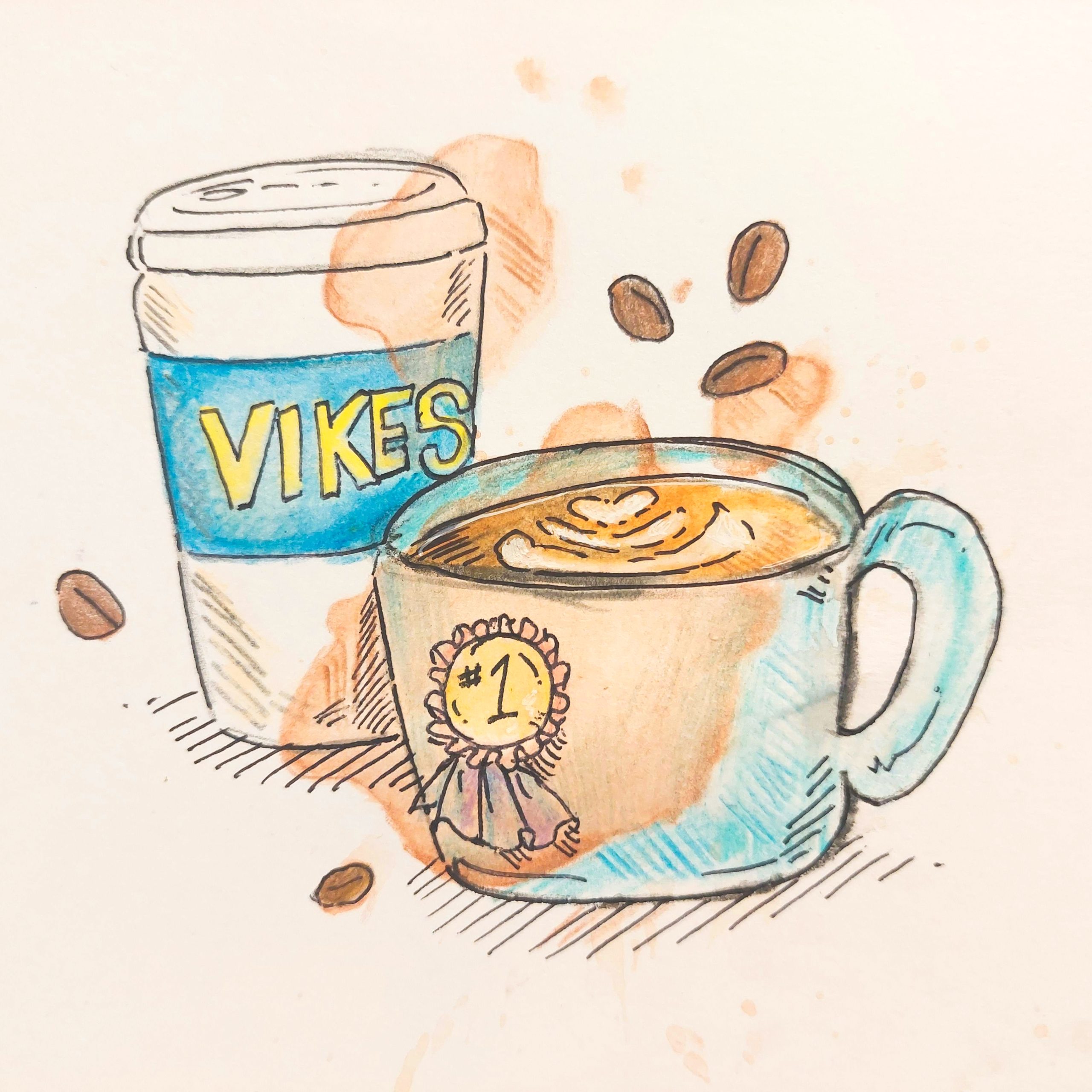Coffee cups, illustration by Sie Douglas-Fish.