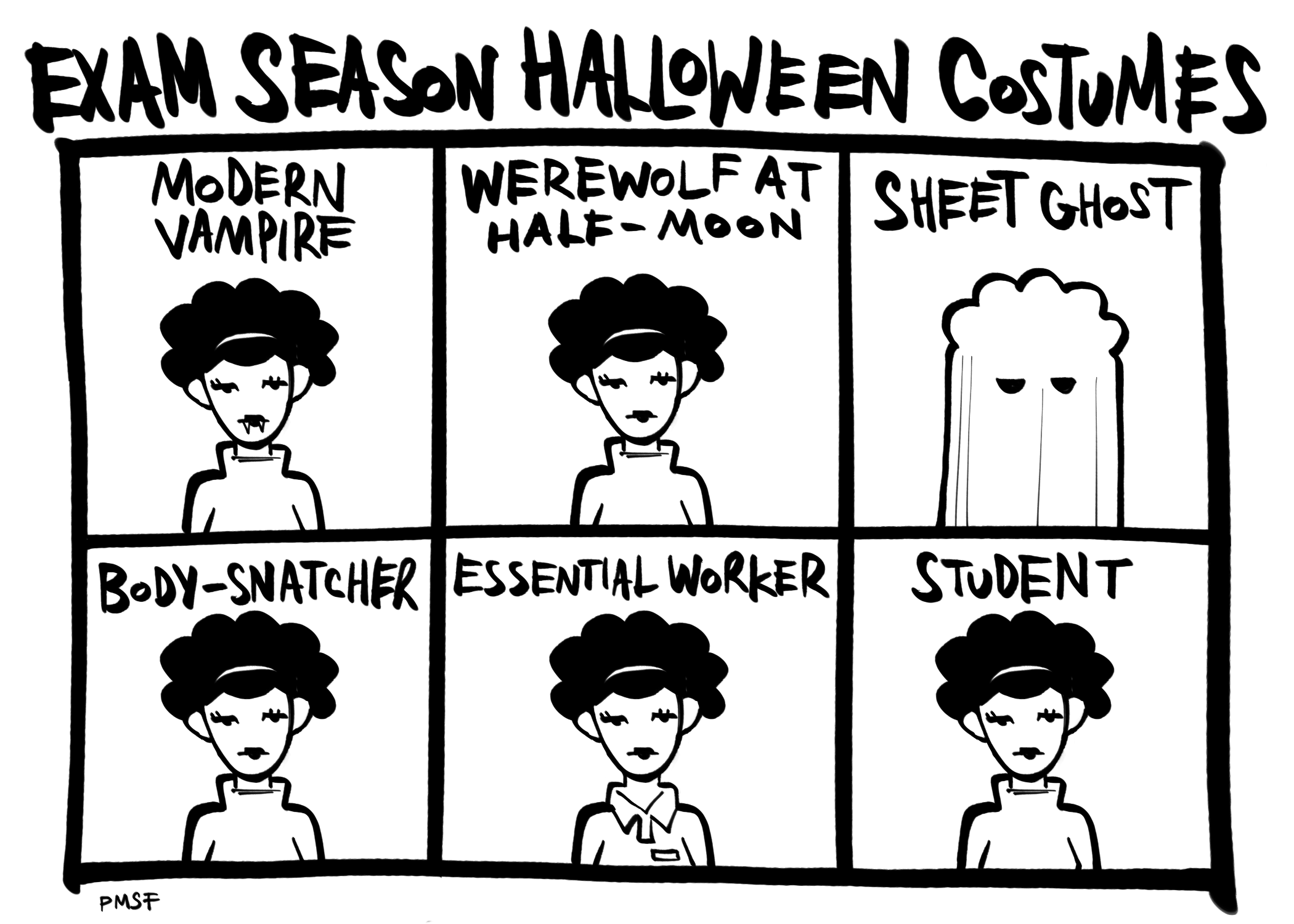 Halloween costume cartoon illustration by Parris Mook-Sang-Forbes.
