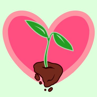 A graphic of a heart with a sprout in the centre: graphic by SIe Douglas-Fish.