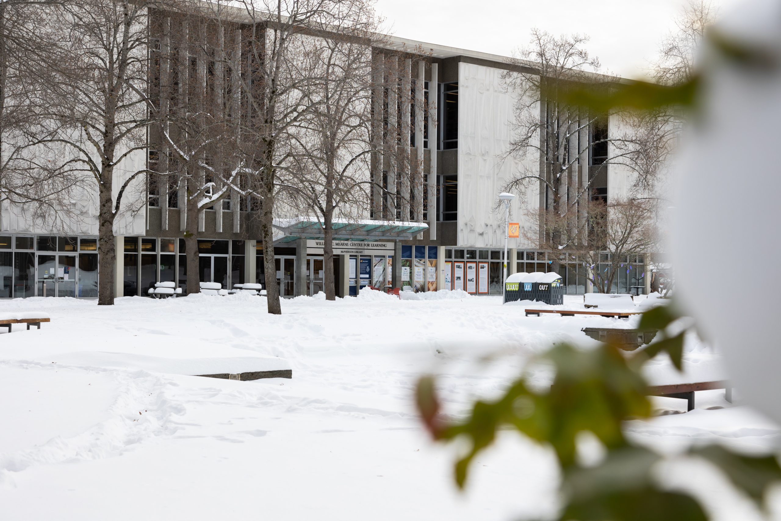 McPherson Library in December, 2022, photo via UVic on Instagram (@universityofvictoria).
