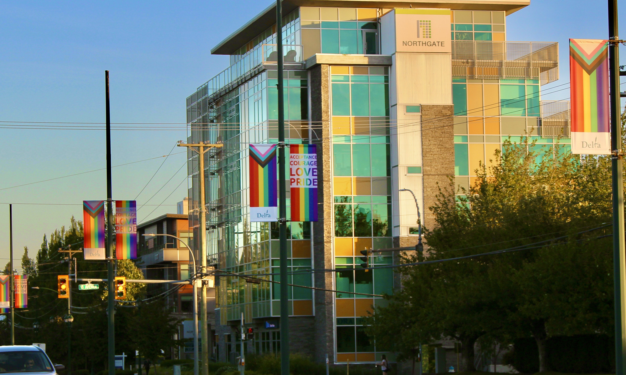 Pride banners in Vancouber, BC. Photo by Cooper Anderson.