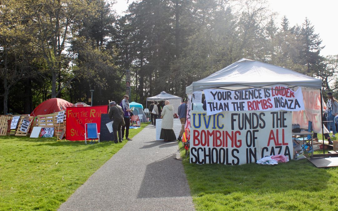 Pro-Palestinian encampment pitched on UVic quad