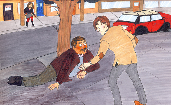 Mysterious doctor in blue police box accosts man seeking medical attention