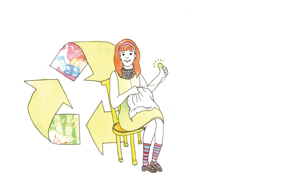 graphic of women mending clothes for environment
