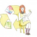 graphic of women mending clothes for environment