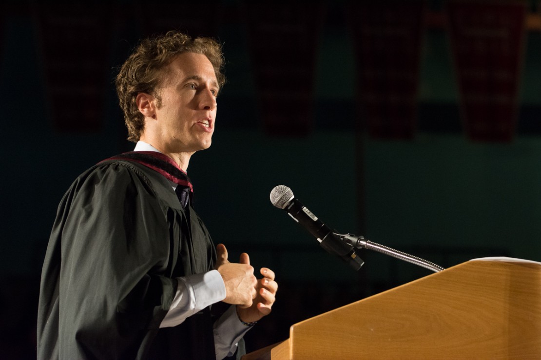 Free the Children founder Craig Kielburger addresses the first-years.