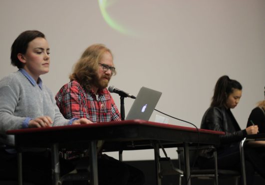Ciel Arbour-Boehme, candidate for Director of Campaign and Community Relations, and Dirk Slot, candidate for Director of Student Affairs.