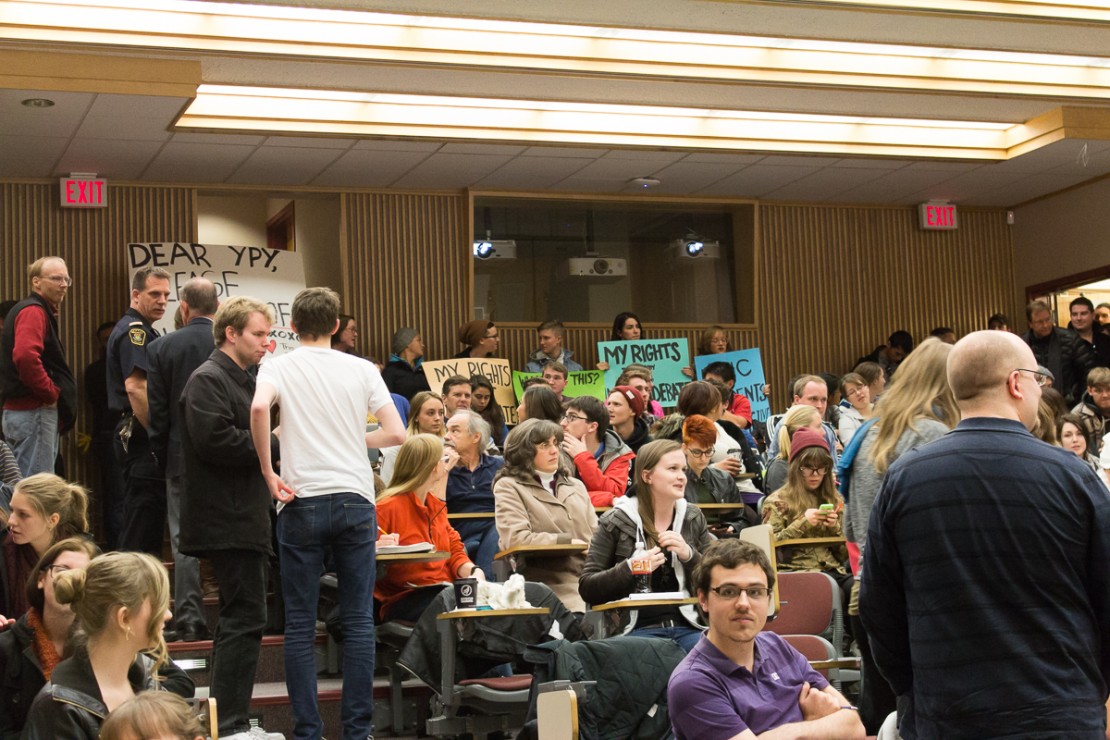 Protestors interrupt a debate on the ethics of abortion in the David Strong Building at UVic on Fri. Nov. 14, 2014. —Adam Hayman (photo)
