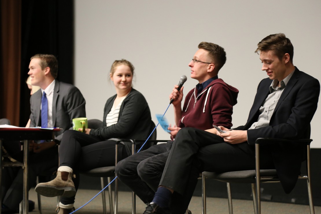 Director of Events Jordan Quitzau discusses the year so far at last Thursday's SAGM. Photo by Belle White, Photo Editor