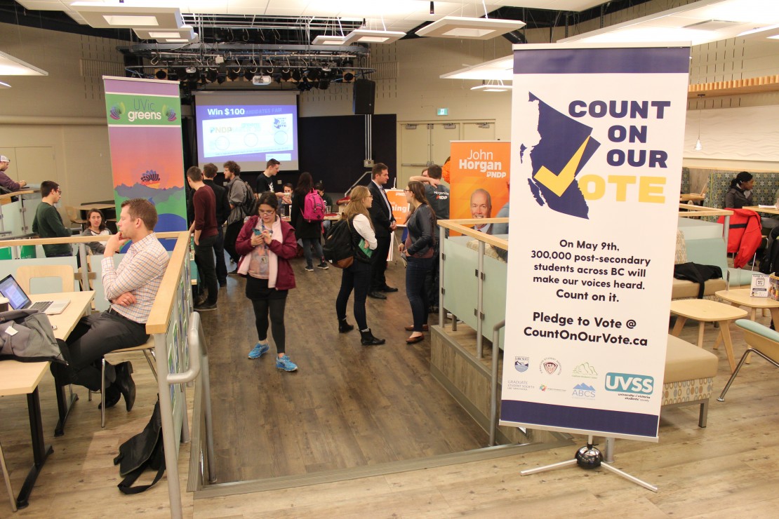 As part of the UVSS’s Count on Your Vote campaign, the UVSS held the South Island Candidates Fair on March 31. While the Communist Party failed to receive a proper invitation, both the B.C. NDP and B.C. Green Party were in attendance. The B.C. Liberals were a no-show. Photo by Alistair Ogden, Staff Writer