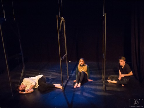 From left to right: Zoe (Mary Van Den Bosche), Leanne (Michelle Fortier), and Henry (Michael Bell) are faced with torture and death in a prisoner of war prison. Photo by Sierra C. F Photography 