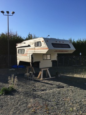 Camper van art project stands on its own legs