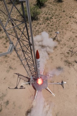 One of UVic's rockets as it begins its launch into space. Photo provided