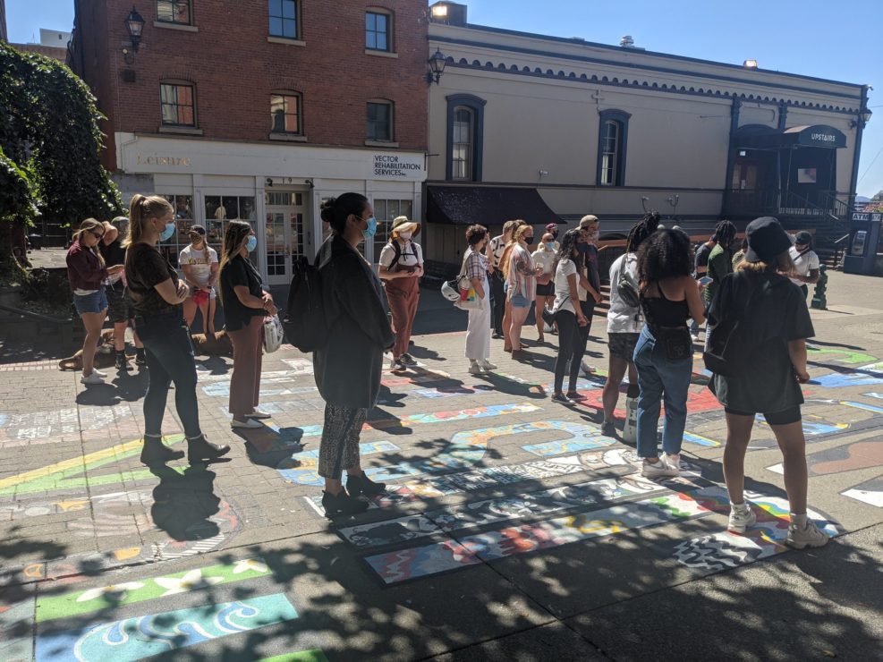 BLM protestors at Bastion Square, protecting ACAB slogan