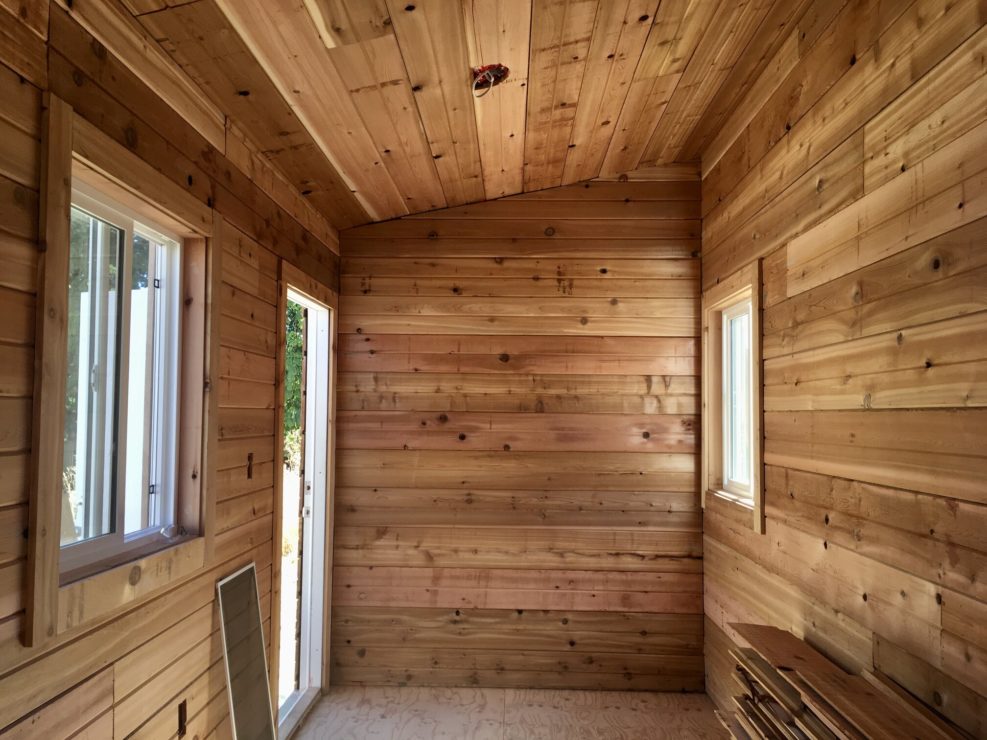 tiny house build, inside the house for Wet'suwet'en land defenders