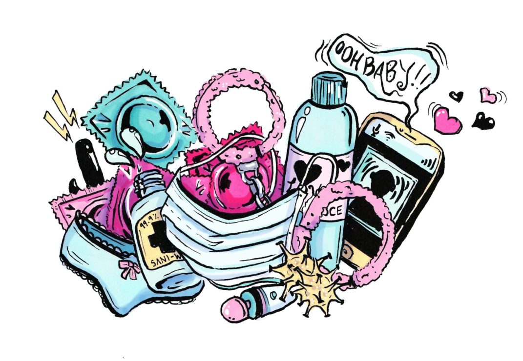 Sex and dating in the time of COVID-19 graphic of sex toys and mask