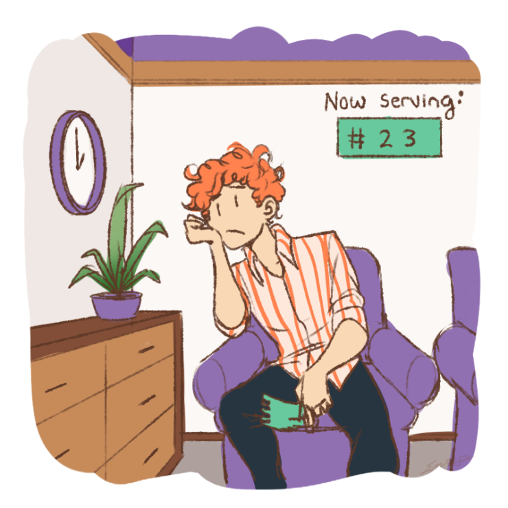 Graphic of person feeling the long wait times for mental health services