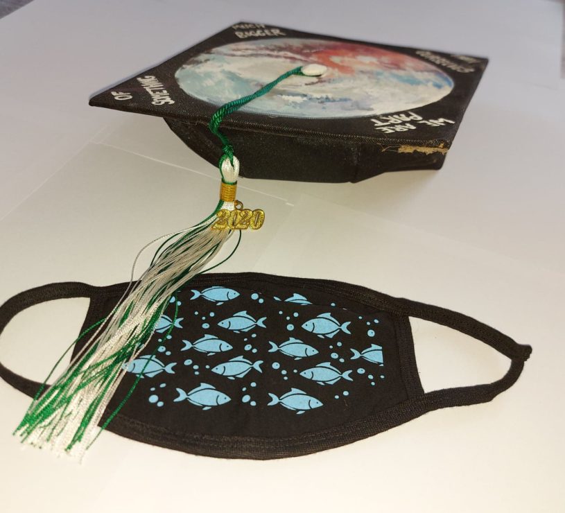 graduation during a pandemic, mask and cap