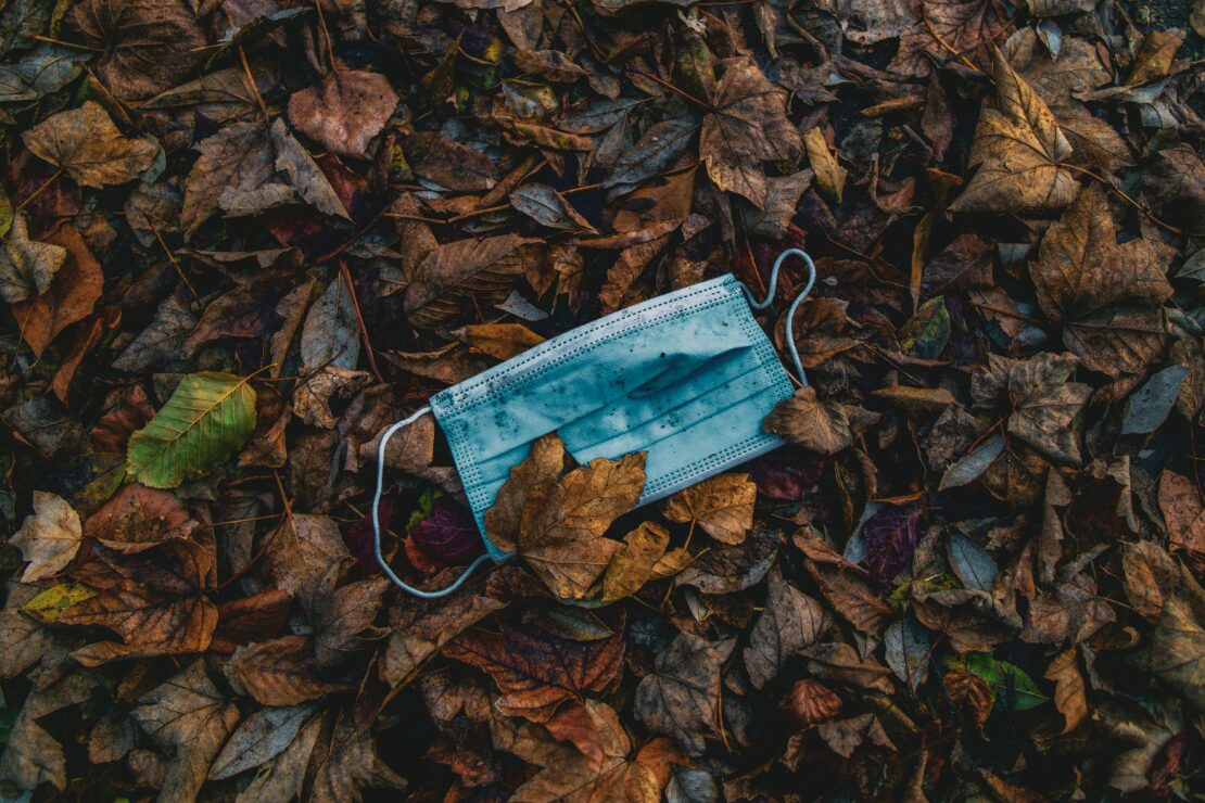 Face mask discarded in leaves