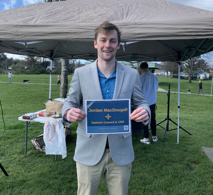 Jordan MacDougall at the campaign kickoff event. Photo by Ashlee Levy.