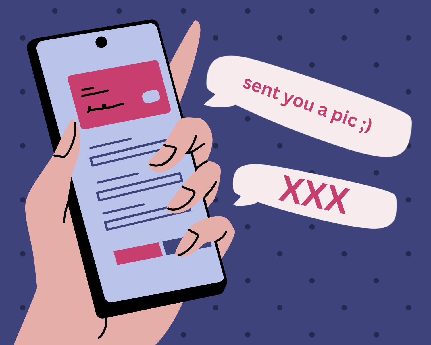 A graphic of a cellphone with sexual messages, graphic by Sie Douglas-Fish.