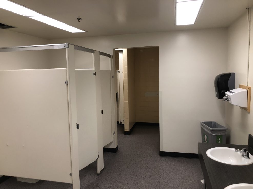 The McPherson Library men's bathroom, photo by Braedon Lowey.