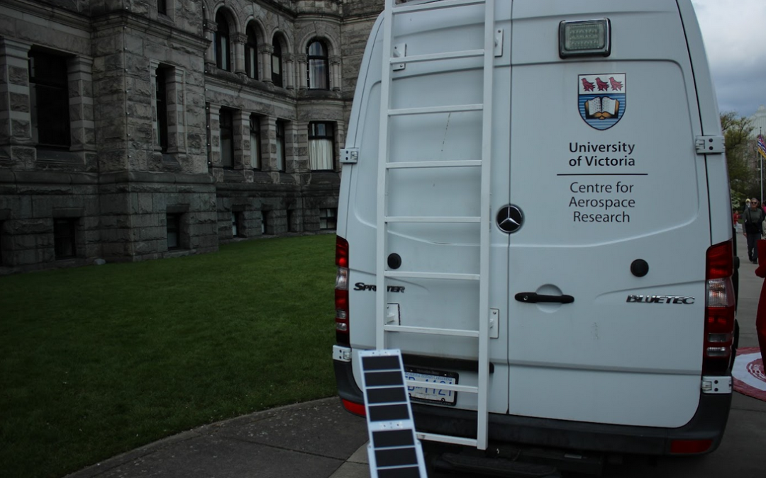 UVic Centre for Aerospace Research shows off drone, satellites outside B.C. Legislative Assembly